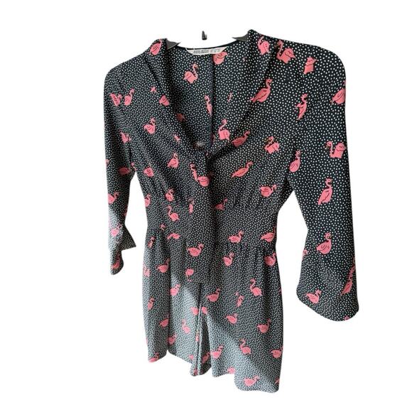 Zara Black and Pink Flamingos Romper. Pleated,  Sz.xs Birds Animals Polka Dot - Picture 2 of 3
